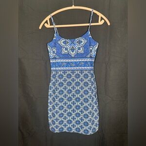 Garage Blue and White Patterned Mini Dress